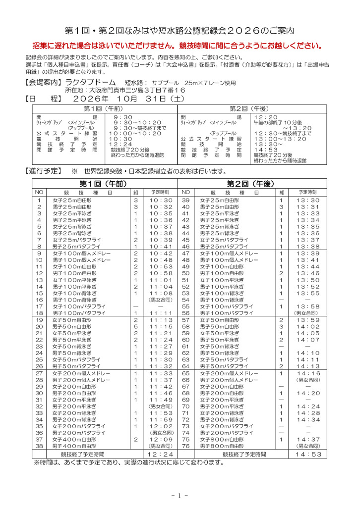 なみはやマスターズ公認記録会